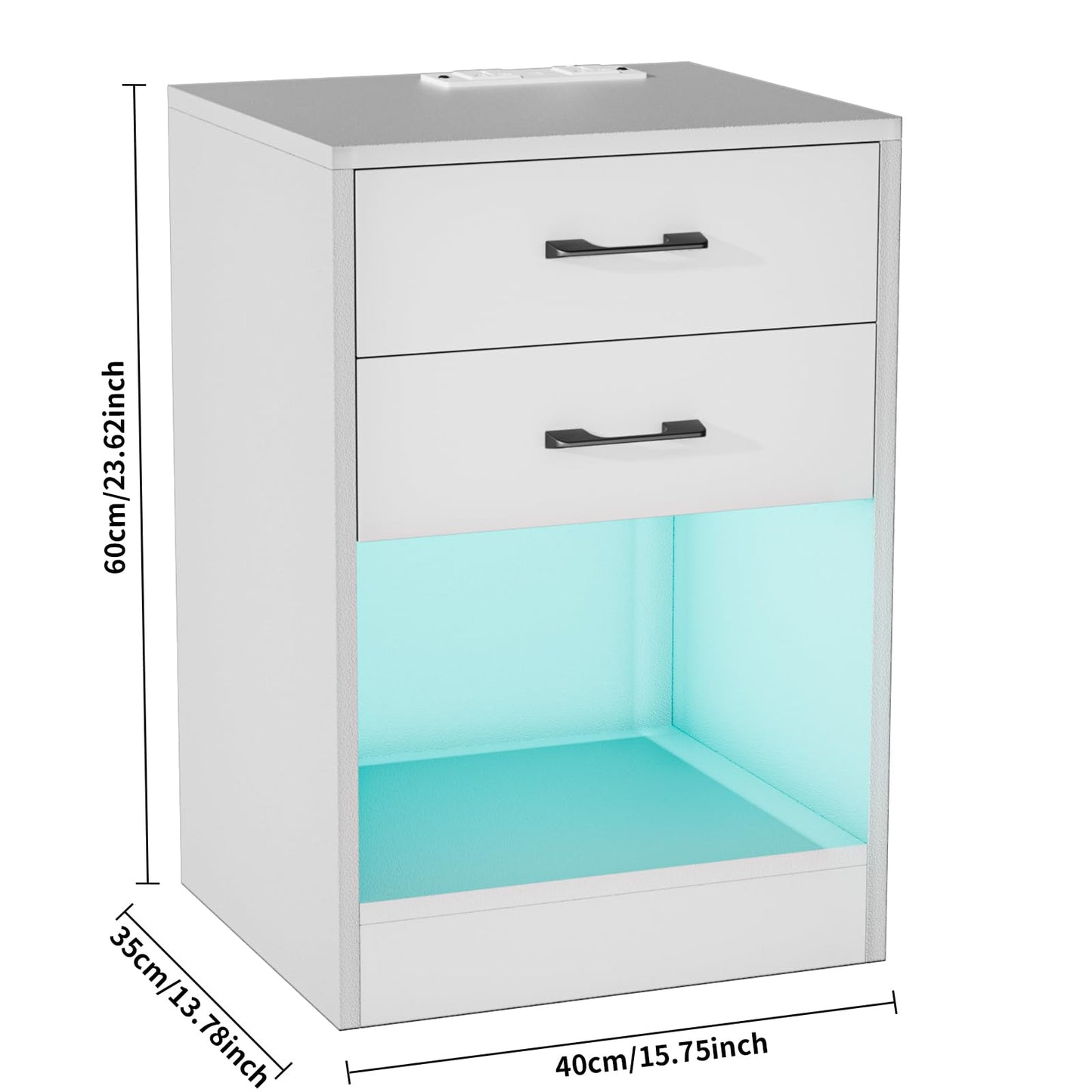 PIPIPOXER nightstand with socket & USB, bedside table LED with 2 drawers nightstand for living room, bedroom bed 40x35x60cm White