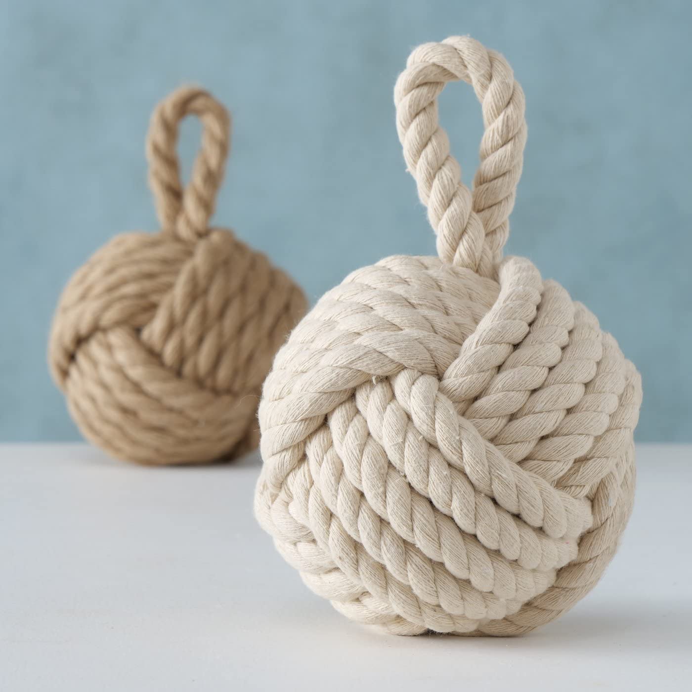 Boltze door stopper set Jute Knot natural knit ball fabric base 1.5 kg weight with convenient loop (2 pack)