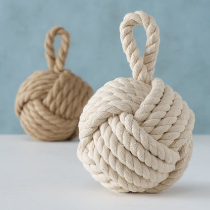 Boltze door stopper set Jute Knot natural knit ball fabric base 1.5 kg weight with convenient loop (2 pack)