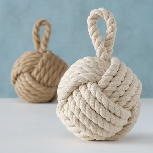 Boltze door stopper set Jute Knot natural knit ball fabric base 1.5 kg weight with convenient loop (2 pack)