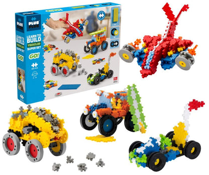 Plus-Plus 9603406 Creative Building Blocks Box, Amazing construction toy, 2400 pieces, Basic, Pink & 9607016 Creative Building Blocks, Learn to Build Vehicles Set, Construction toy, 800 pieces