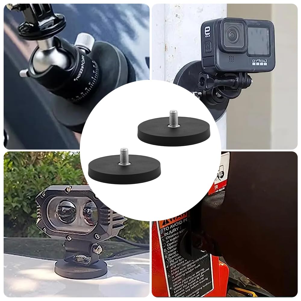2 pieces Neodymium Magnets Rubber Coated, Ø 88mm Rubber Round Magnets, Flat Grip Magnet, Disc Pot Magnet with M8 External Thread, 55kgs Holding Capacity, for Light Strips, Rubber Round Magnets with Thread.