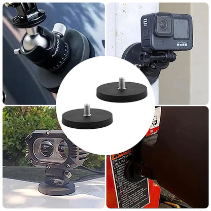 2 pieces Neodymium Magnets Rubber Coated, Ø 88mm Rubber Round Magnets, Flat Grip Magnet, Disc Pot Magnet with M8 External Thread, 55kgs Holding Capacity, for Light Strips, Rubber Round Magnets with Thread.