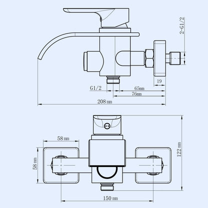 KULACO bathtub faucet waterfall, bathtub faucet mixer with pressure switch, single lever bathtub fixture made of brass, bathroom shower fixture surface-mounted tub faucet for bathroom - chrome