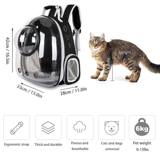 Sipobuy Pet Space Capsule Backpack, Small Medium Cat Puppy Dog Carrier, Transparent Breathable Heat Proof, Pet Carrier for Travel Hiking Walking Camping (Black)