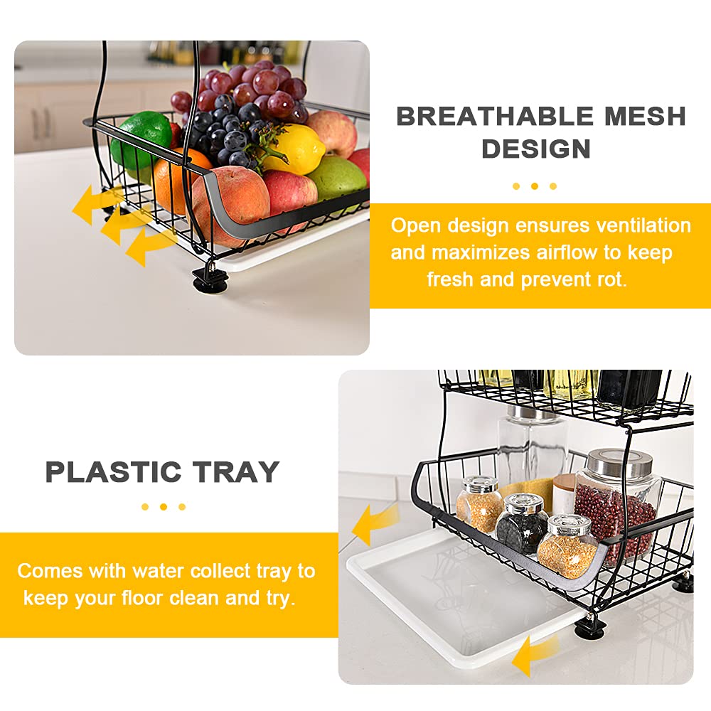 Miyawell fruit basket stand 4 tier fruit stand metal vegetable basket removable fruit holder kitchen storage basket with wheels suction cups, countertop decorative bowls 4 tiered fruit bowl