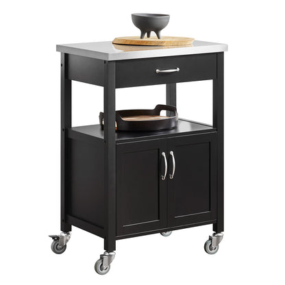 SoBuy Kitchen Cart with Worktop Serving Trolley with Wheels Side Table Wooden Trolley Kitchen Shelf Standing Versatile Kitchen Cabinet for Kitchen, Outdoor & Bedroom Black 60x92x45cm FKW22-SCH