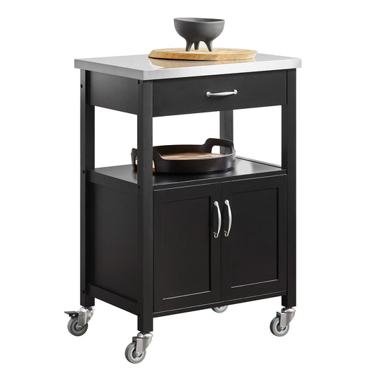 SoBuy Kitchen Cart with Worktop Serving Trolley with Wheels Side Table Wooden Trolley Kitchen Shelf Standing Versatile Kitchen Cabinet for Kitchen, Outdoor & Bedroom Black 60x92x45cm FKW22-SCH