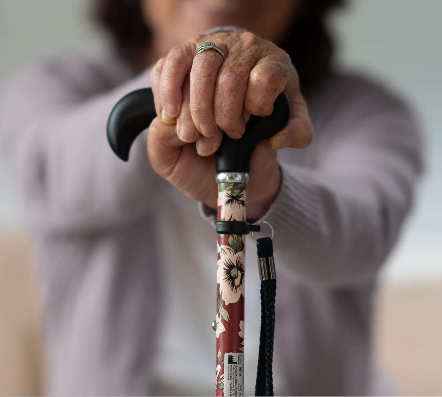 KMINA PRO - Floral Cane for Women, Elegant, Height-Adjustable Aluminum for Men, Foldable Red