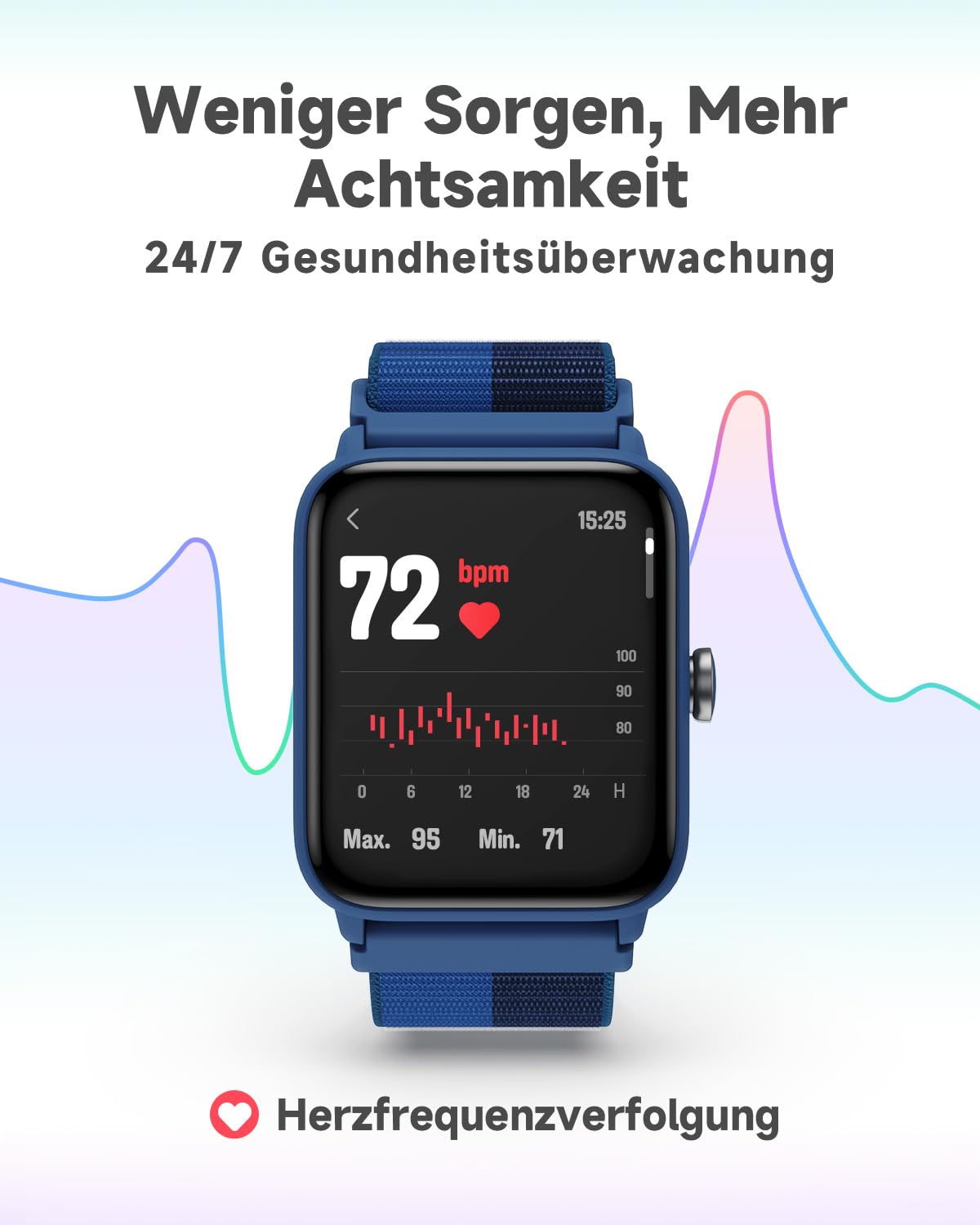 BIGGERFIVE Smartwatch Kids, Fitness Tracker Watch Digital Fitness Watch with Step Counter, 24/7 Heart Rate, 5ATM Waterproof, Sleep Monitor, Alarm, 1.5" HD Touchscreen for Girls Boys 3-14, Nylon