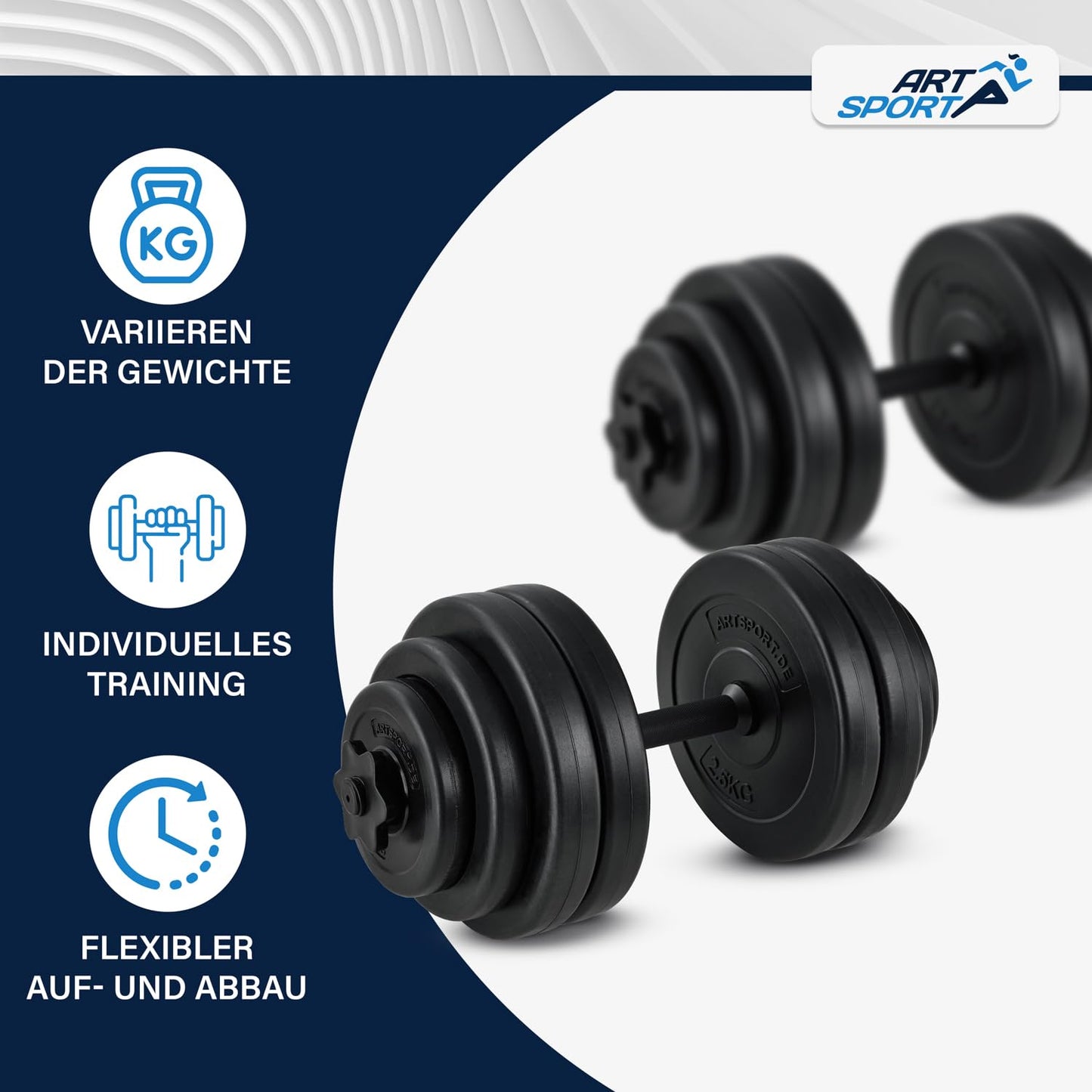 ArtSport 2er dumbbell set 30kg - dumbbell set with 2 dumbbells, 16 weight plates, and star locks - strength training dumbbell set dumbbell