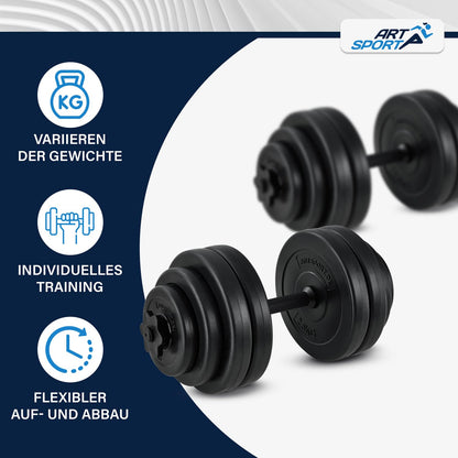 ArtSport 2er dumbbell set 30kg - dumbbell set with 2 dumbbells, 16 weight plates, and star locks - strength training dumbbell set dumbbell