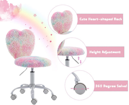 Washon Kids Swivel Chair Desk Chair Faux Fur Soft Youth Swivel Chair Height Adjustable Computer Chair for Kids/Bedroom (Colorful)