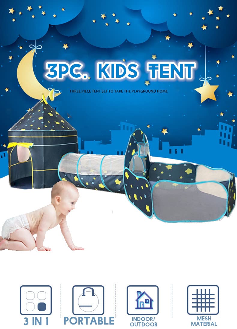 Benebomo play tent with tunnel, 3 in 1 play tent, ball pit with tunnel, crawl tunnel with tent, outdoor/indoor garden playhouse tent for boys girls.