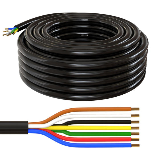 10m Lumonic 1m FLRYY vehicle cable 7x1mm² black | 7-core | trailer cable | multi-core automotive cable |Oil and fuel resistant, flame retardant | Low voltage