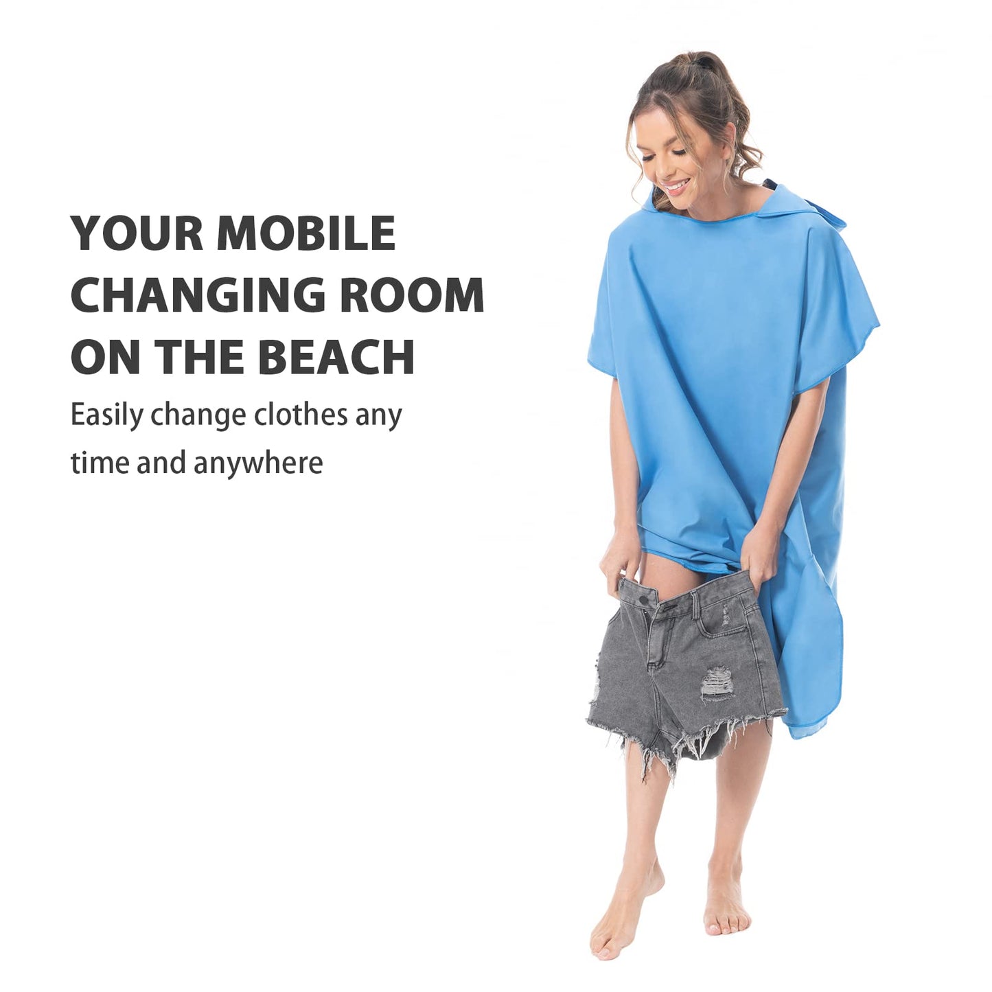 MOKANI Surf Poncho Changing Robe for Women Men Adults Teens, Ultralight and Quick-Drying, Microfiber Towel Poncho also serves as a changing robe at the beach (Blue)