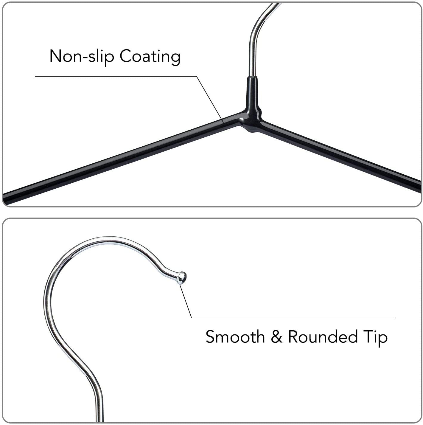 HOUSE DAY 40 Pack Black Hangers Rubber Coated Metal Wire Hangers Non Slip Space Saving Thin 0.4cm Thick