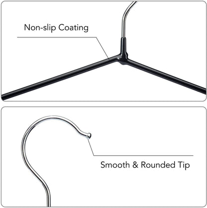 HOUSE DAY 40 Pack Black Hangers Rubber Coated Metal Wire Hangers Non Slip Space Saving Thin 0.4cm Thick