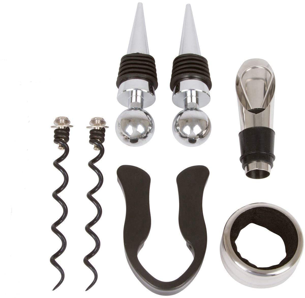 Corkscrew Wine Set: wine opener set with gift box, foil cutter, and bottle opener. Includes corkscrew, drip ring, wine stopper. Screwpull wine opener accessory gift set for men.