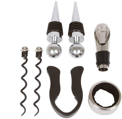 Corkscrew Wine Set: wine opener set with gift box, foil cutter, and bottle opener. Includes corkscrew, drip ring, wine stopper. Screwpull wine opener accessory gift set for men.