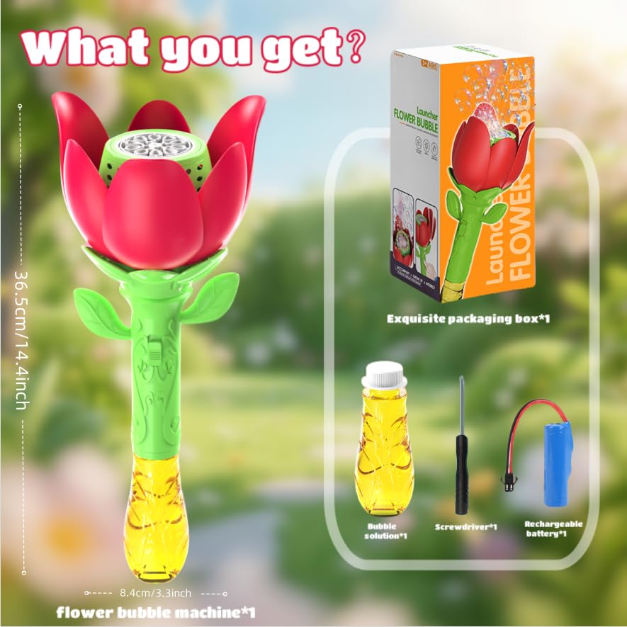 PANACARE Flower Bubble Wand, Electronic Bubble Machine for Kids with bubble solution/battery/light, Bubble Machine 10000+ bubbles toy kids gift/birthday/party/wedding