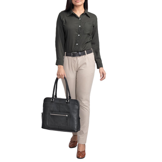 STILORD 'Lydia' business handbag for women made of leather. Elegant vintage shoulder bag for work, shopping, and more. Color: black. Large genuine leather tote bag.