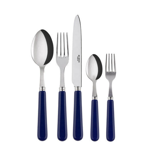 SABRE PARIS - Tableware Set, 5 pieces - Pop - Knife, Fork, Tablespoon, Teaspoon & Cake Fork - Stainless steel & Acrylic - Dishwasher safe - Navy Blue