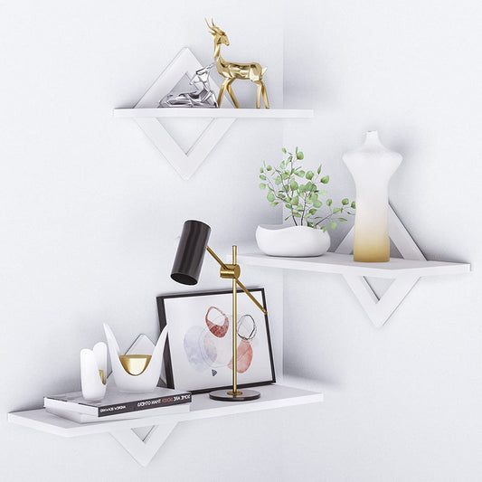 piorlado Wall Shelf Set in white, floating wooden shelf, sturdy wall hanging shelf board for up to 9kg, perfect for living room, bedroom, hallway, kitchen, shelf board lengths of 27/34/42cm.