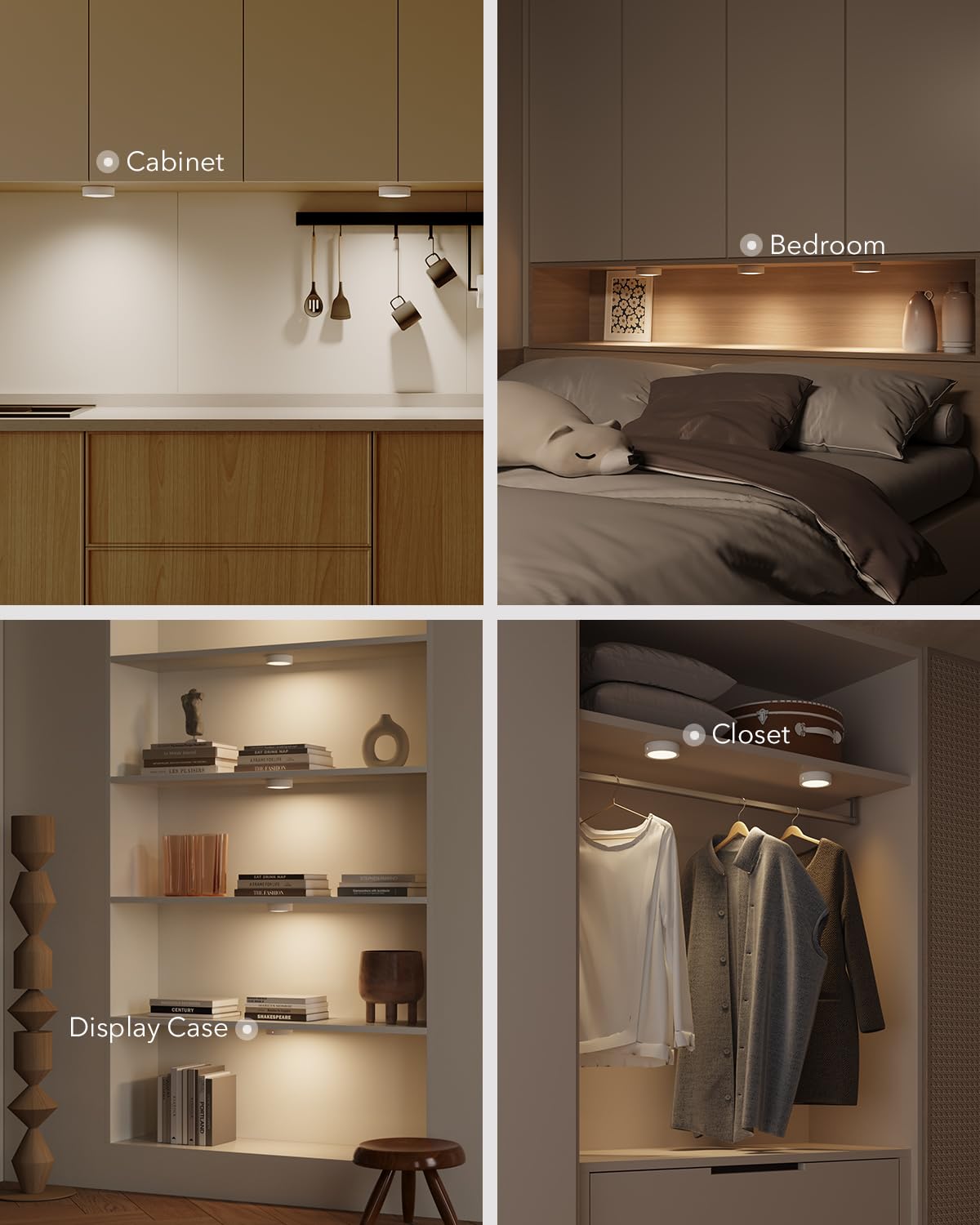 Dimmable LED spot with battery and remote control, 2400mAh USB rechargeable cabinet lighting wireless under cabinet kitchen LED round touch lamp battery operated magnetic adhesive light