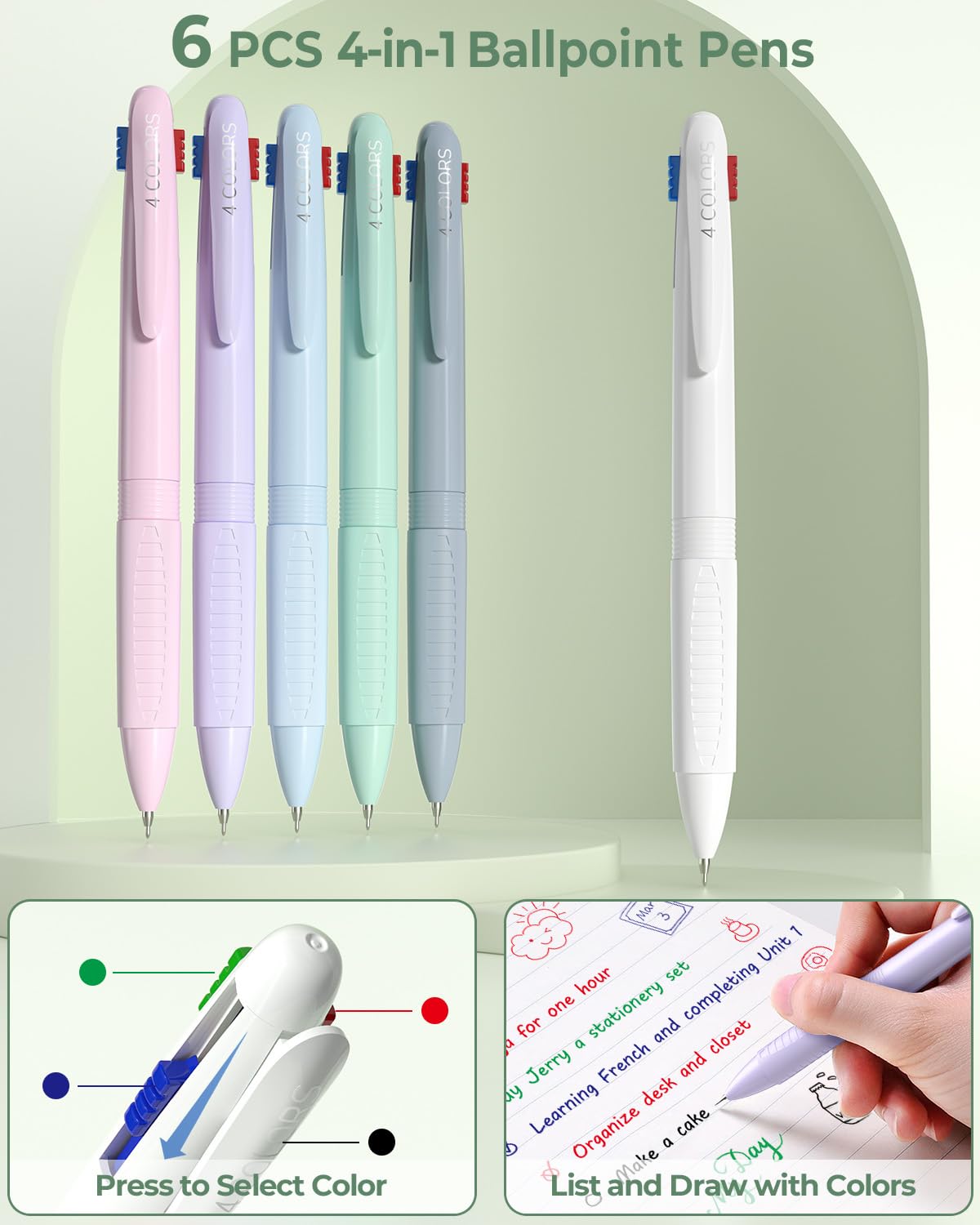 Aesthetic school supplies with pencil case, 6 colored pens, 12 pastel highlighters, 5 black ink gel pens, and 9 mechanical pencils 0.5-2.0 mm (green) - 56 PCS.