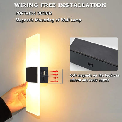 VOMI Wall Light Indoor Rechargeable LED Dimmable USB Cordless Wall Lamp with Touch Switch 3000mAh Battery Magnetic Mounting Wall Lighting for Bedroom no drilling needed