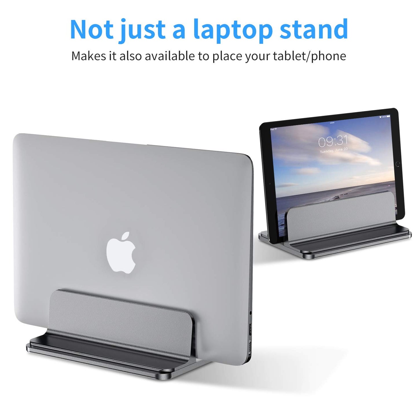 Bewahly Vertical Laptop Stand, Aluminum Adjustable Notebook Stand Space-saving Holder for MacBook Pro/Air, iPad, Samsung, Huawei, Surface, Dell, HP, Lenovo, and other (Gray)