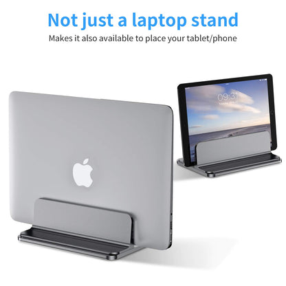Bewahly Vertical Laptop Stand, Aluminum Adjustable Notebook Stand Space-saving Holder for MacBook Pro/Air, iPad, Samsung, Huawei, Surface, Dell, HP, Lenovo, and other (Gray)