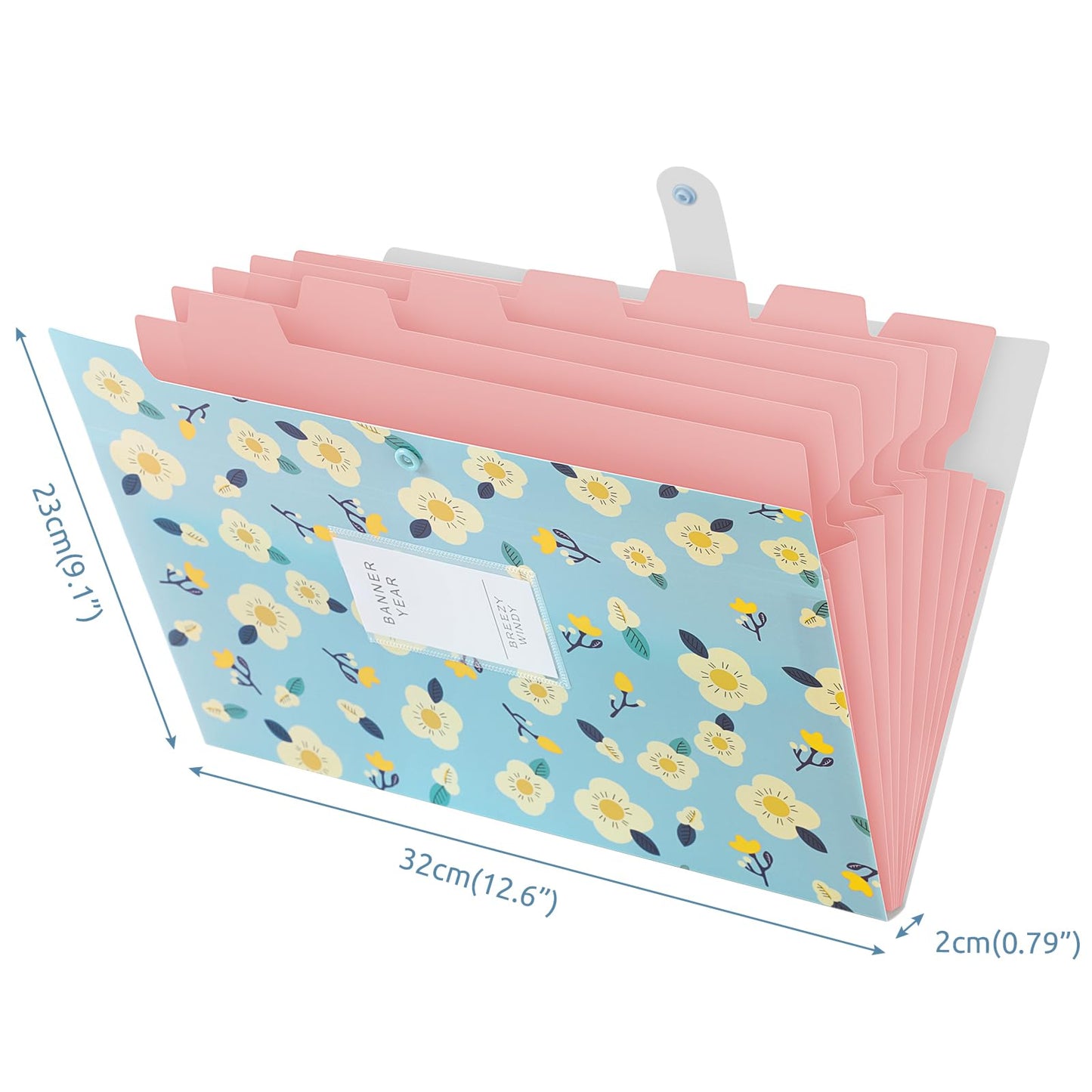 KONVINIT A4 expanding file folder with 7 compartments, floral design. Portable organizer for school, home, work, or office. Comes with labels. Set of 2.
