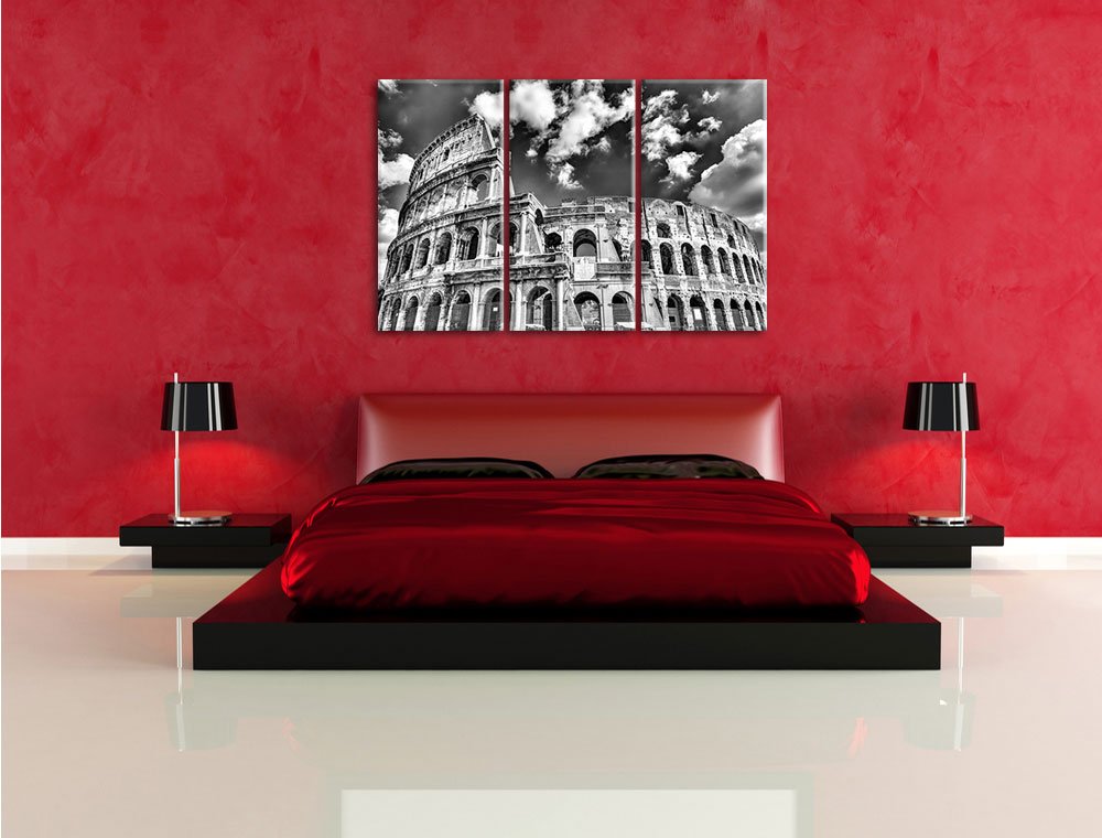 Pixxprint Colosseum during the day in Rome, canvas print 3-part, total size: 120x80cm, wall art, decoration, ready stretched, not a poster.