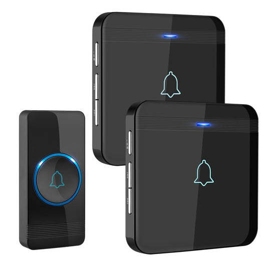 AVANTEK wireless doorbell, 400m range, IP55 waterproof outdoor doorbell with 2 plug-in receivers, 52 melodies, 5 volume levels, receiver simply plugs into outlet.