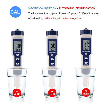 Meichoon 5 in 1 TDS/EC/pH/Salinity/Temperature Meter Digital Water Quality Tester for Hydroponics Aquariums Pools Drinking Water DH12