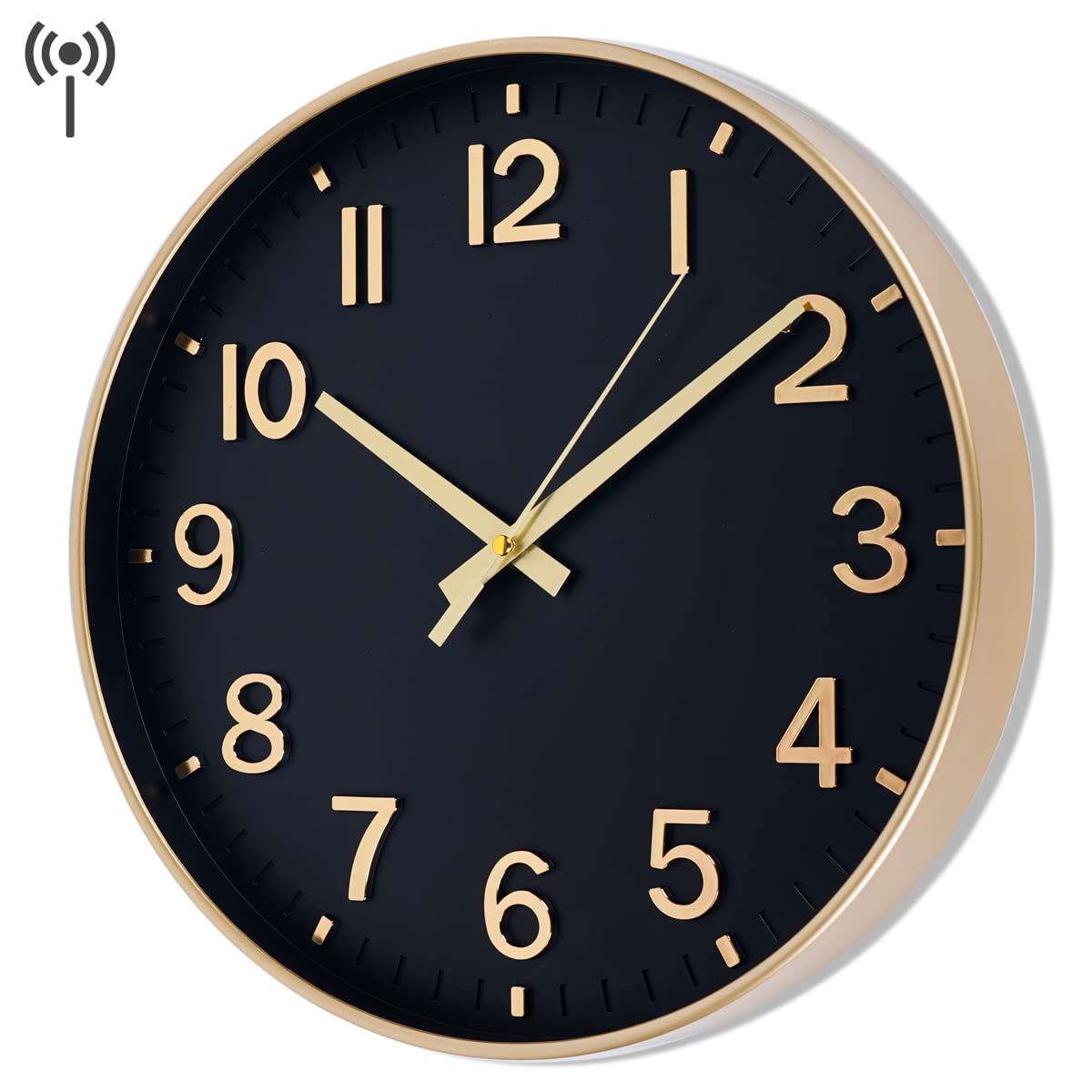 HZDHCLH Funk Wall Clock 30 cm Silent Wall Clock Without Ticking, Modern Battery Operated Clock for Home, Kitchen, Living Room, Office, Wall Decoration (Black Gold)