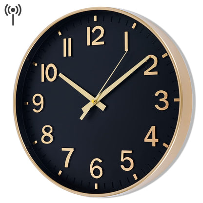 HZDHCLH Funk Wall Clock 30 cm Silent Wall Clock Without Ticking, Modern Battery Operated Clock for Home, Kitchen, Living Room, Office, Wall Decoration (Black Gold)