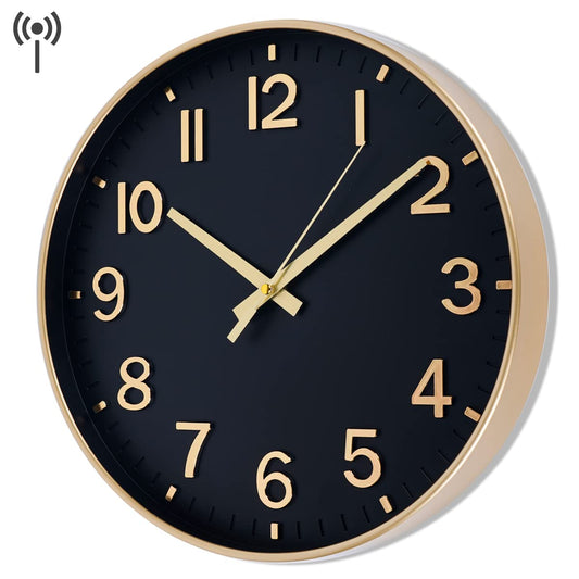 HZDHCLH Funk Wall Clock 30 cm Silent Wall Clock Without Ticking, Modern Battery Operated Clock for Home, Kitchen, Living Room, Office, Wall Decoration (Black Gold)