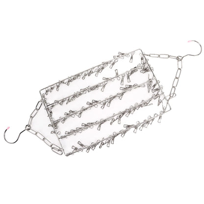 Lyrlody clothes hanger, stainless steel clothes hanger, collapsible sock holder, underwear hanger, hanger for drying towels, bras, lingerie (balcony drying sock holder with 100 clips)