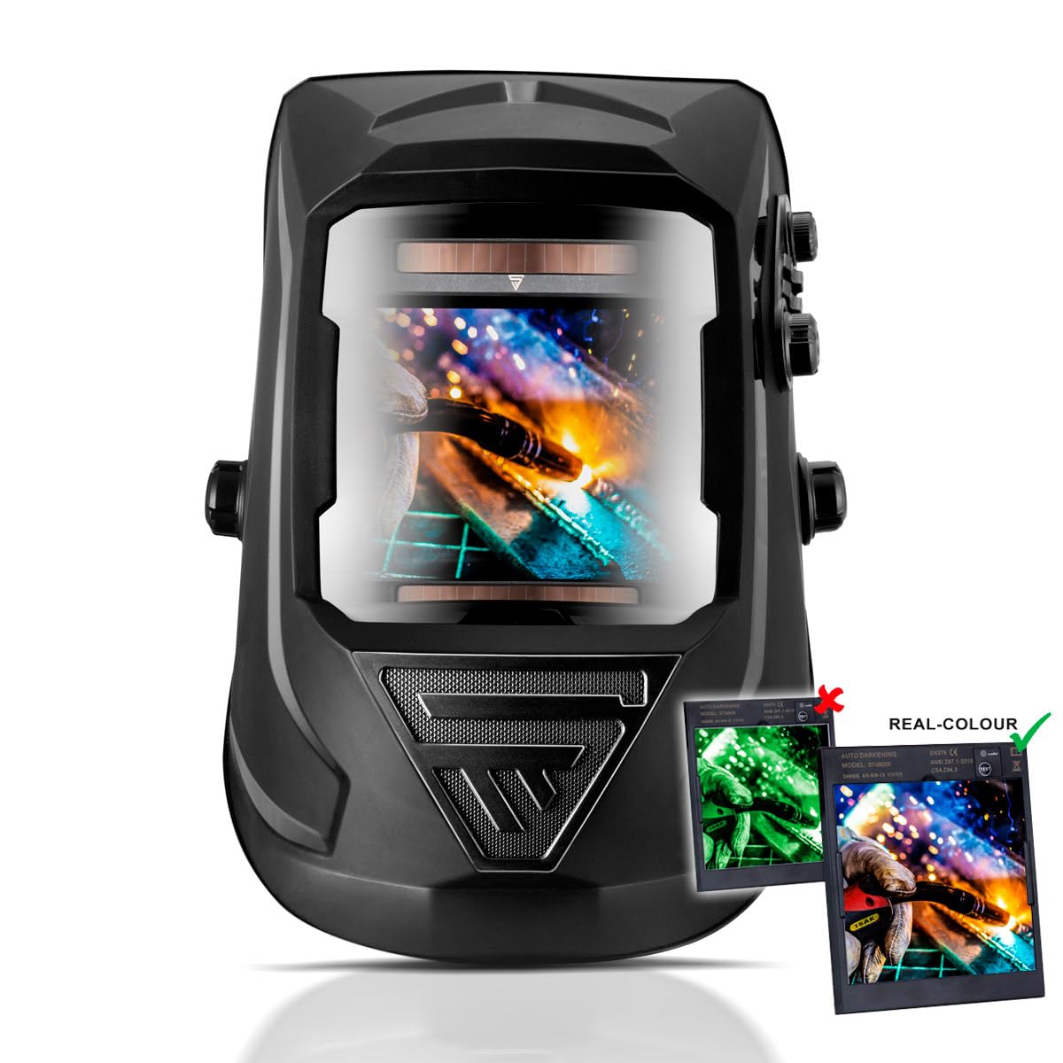 STEELWORKS ST-990 XTC REAL Colour fully automatic welding helmet Welding mask Real Color, Optical Class 1/1/1/1 with extra large field of view including 5 spare lenses and bag.