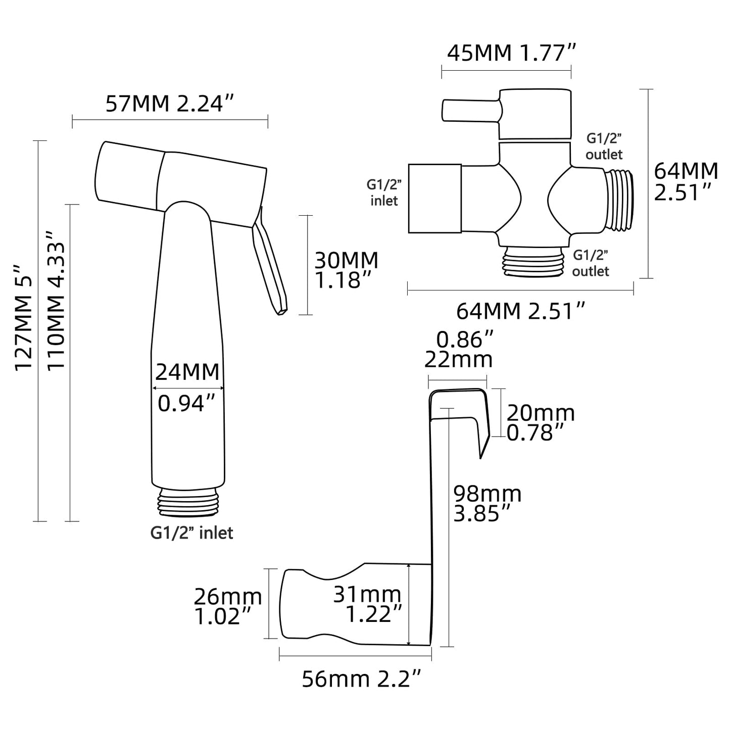 SCIENCE Bidet Hand Shower Set Stainless Steel Toilet Shower with Hose and G1/2" Valve for Bathroom Hygiene, Brushed Nickel, WS024F
