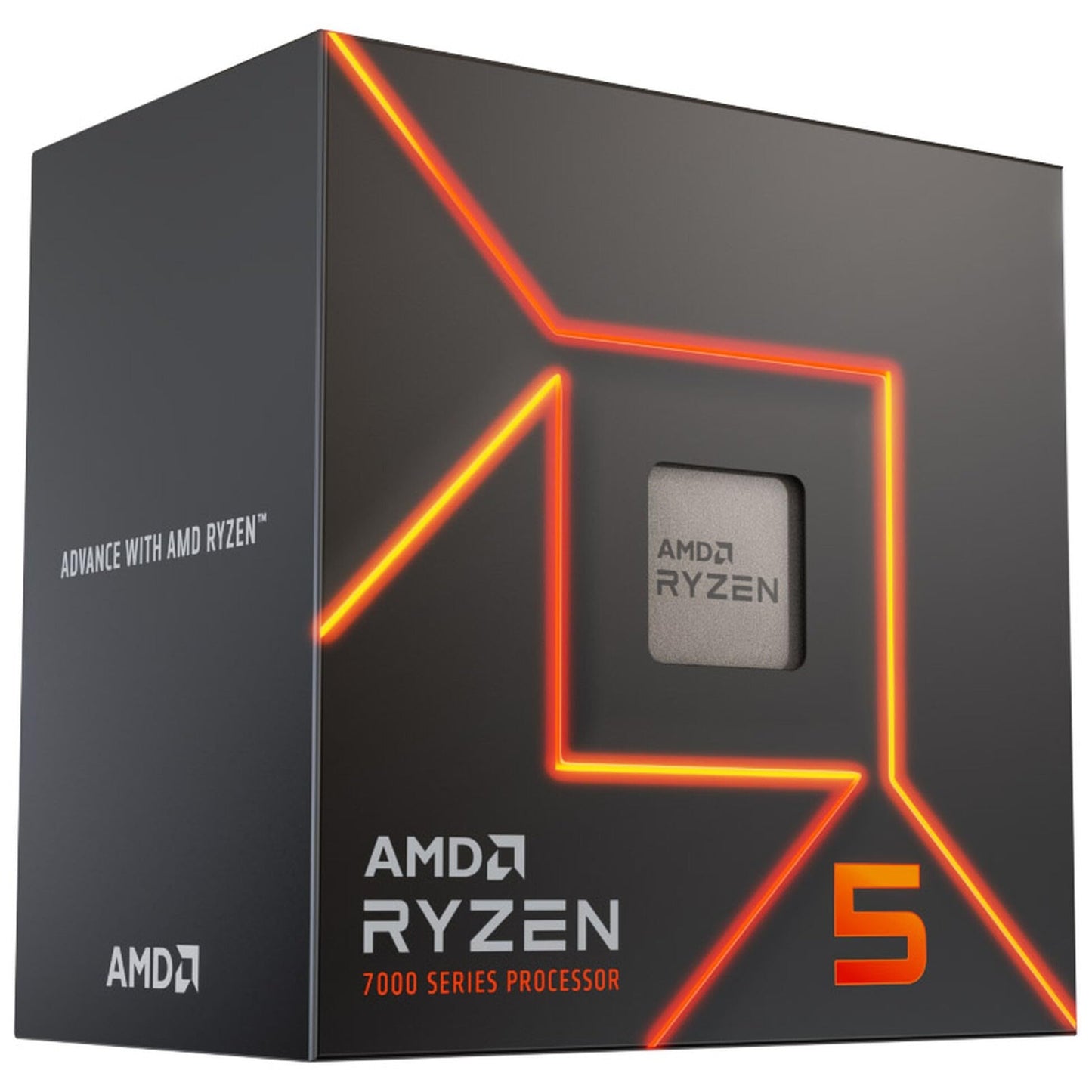 AMD Ryzen 5 7600 processor (integrated Radeon Graphics, 6 cores/12 threads, 65W TDP, AM5 socket, 38MB cache, Up to 5.1 GHz max boost, Wraith Stealth cooler)