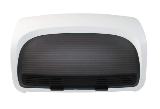 Tupperware bread box, lunch box, rectangular, white, black, 39.8 x 27.5 x 19.6 cm, 19,237.2 cubic centimeters, bread, bread box, food storage container.