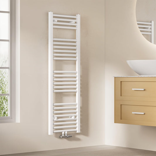 EMKE Bathroom radiator 120x40 cm, towel radiator with center connection, towel holder, towel warmer, towel dryer, towel radiator for bathroom, towel heating in white 427W