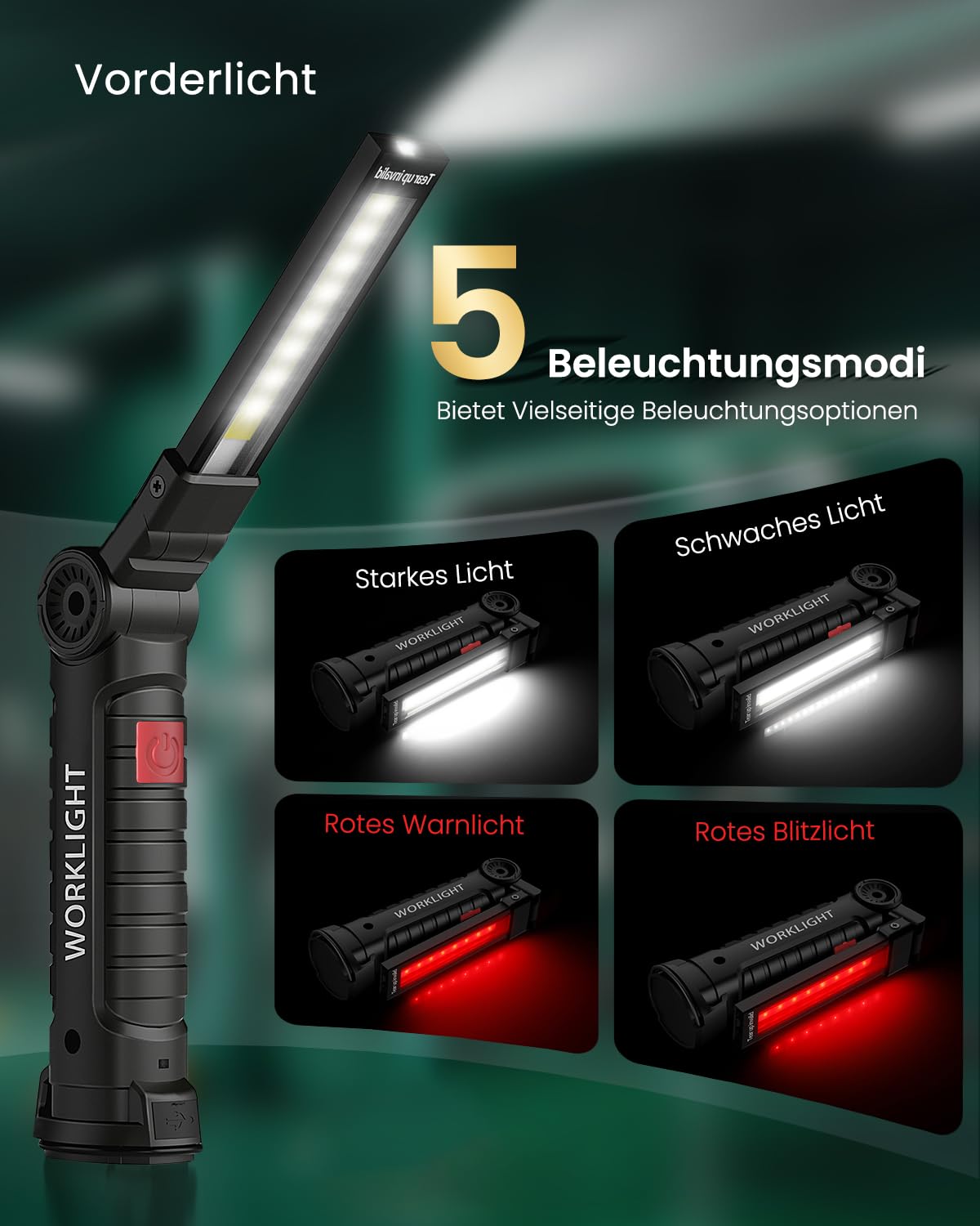 Coquimbo LED work light workshop lamp, rechargeable LED flashlight workshop hand lamp with magnet and hook for car repair camping emergency, gifts for men (4 pieces, black)