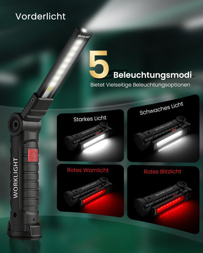 Coquimbo LED work light workshop lamp, rechargeable LED flashlight workshop hand lamp with magnet and hook for car repair camping emergency, gifts for men (4 pieces, black)