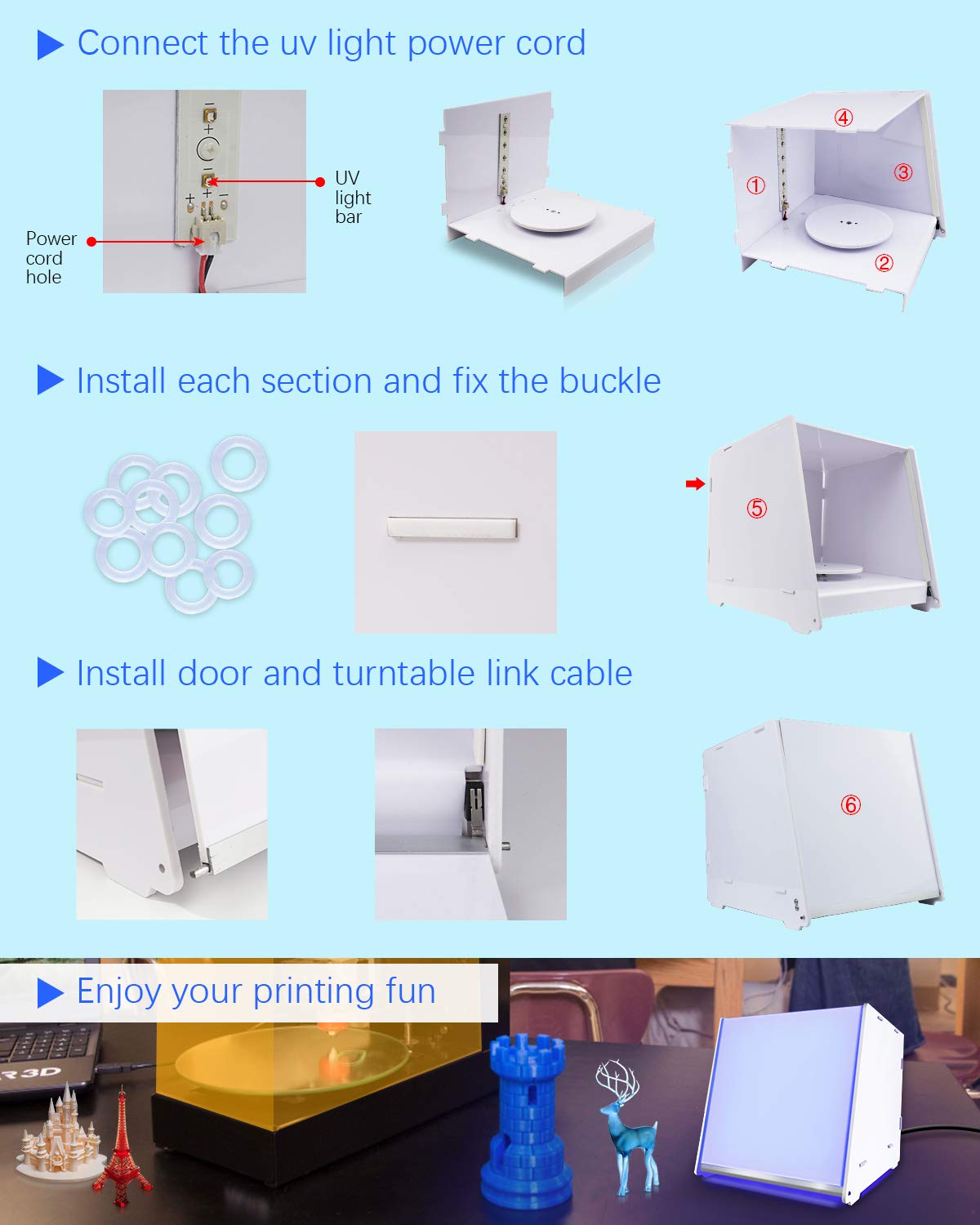SUNLU Resin UV Curing Box, Rotating 405nm UV Light Curing Machine for 3D Resin Printer Printing Models Curing, Large Size, Curing Time Adjustable