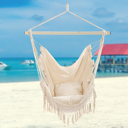 Hanging chair for outdoor, hanging chair for indoor with 2 pillows, hanging chair without stand up to 150 kg, swing chair for adults, hanging seat for indoor, outdoor, bedroom, and garden.